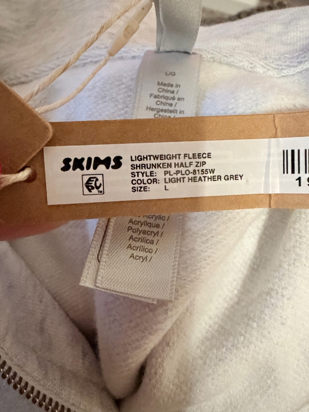Skims Lightweight Fleece Shrunken Quarter Zip Pullover size large NWT - Picture 10 of 12